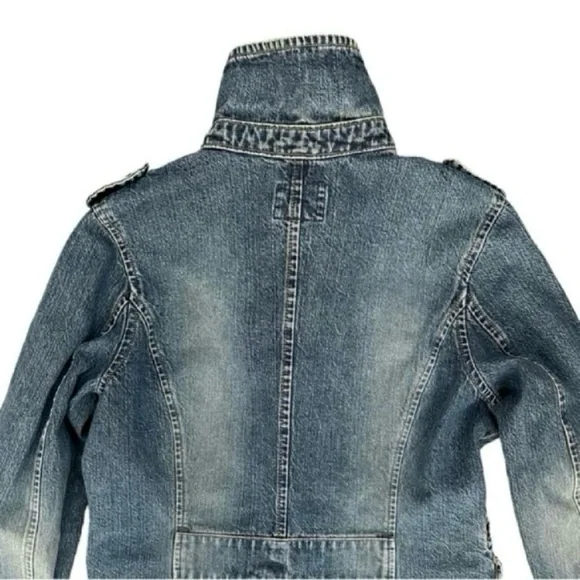 Vintage Early 2000s Cargo Pocket Denim Jean Jacket Women's Size L - Picture 5 of 10